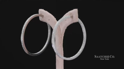 18K(750) Solid White Gold Natural Diamond Hoop Earrings In and Out Diamond