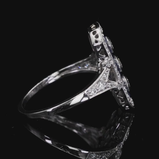 Platinum (950) Natural Diamond and Natural Sapphire Elegant Ring
