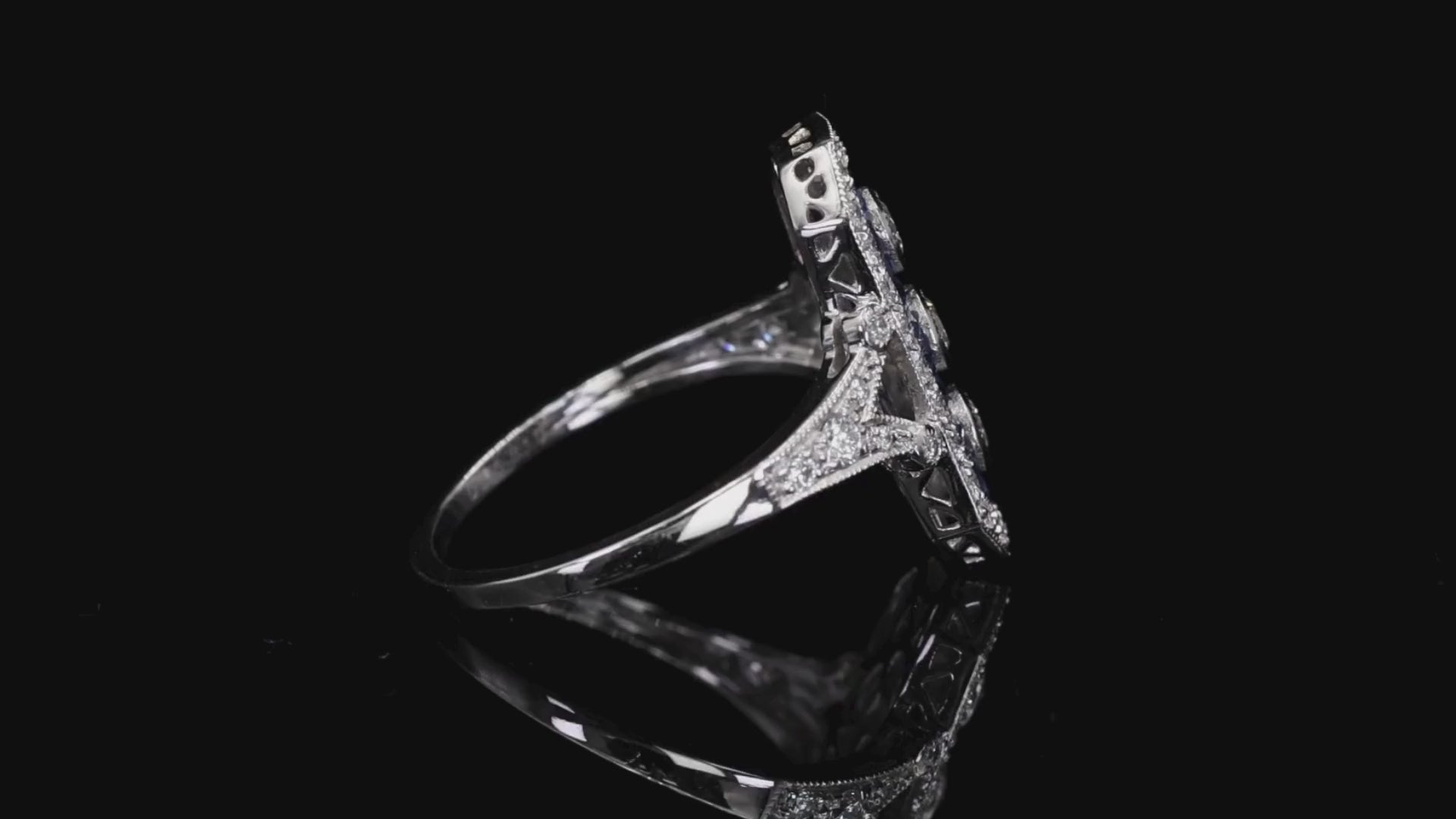 Platinum (950) Natural Diamond and Natural Sapphire Elegant Ring