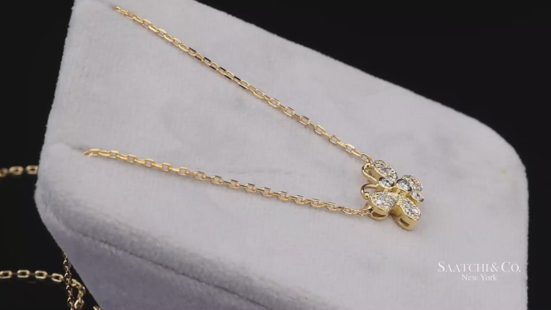 14K(585) Yellow Gold Natural Diamond Butterfly Pendant Necklace with Chain
