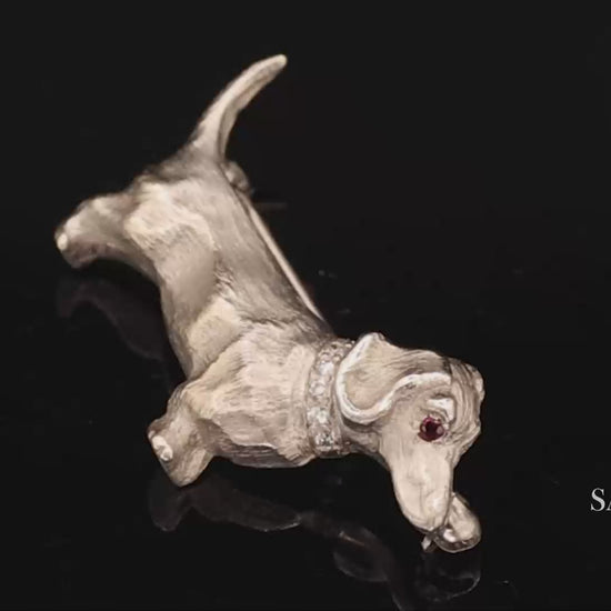 14k (585) White Gold Dachshund dog Brooch / Pin
