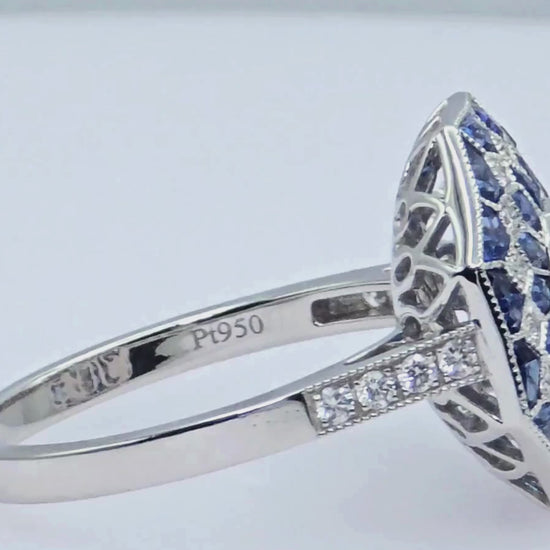 Stunning Brand New Platinum (950) Natural VVS Diamond & Blue Sapphire: Ring