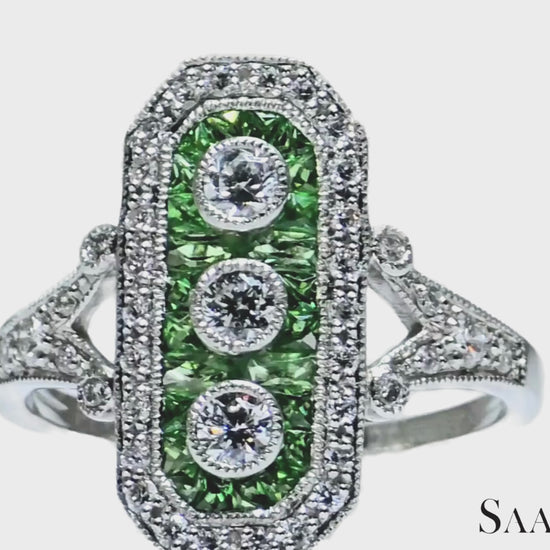 Platinum (950) Natural 1 Ct Tsavorite & 0.55 Ct Natural Diamond Ring