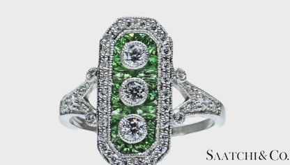 Platinum (950) Natural 1 Ct Tsavorite & 0.55 Ct Natural Diamond Ring