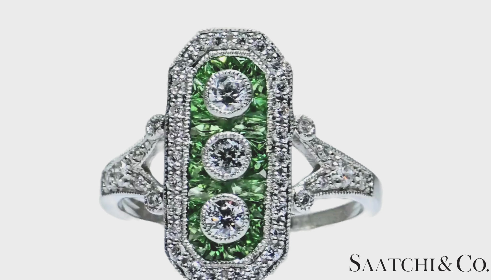 Platinum (950) Natural 1 Ct Tsavorite & 0.55 Ct Natural Diamond Ring