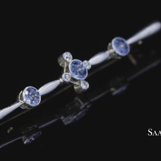 GIA 14K Yellow and White Gold Natural Sapphire Yogo Gulch and Diamond Brooch/Pin