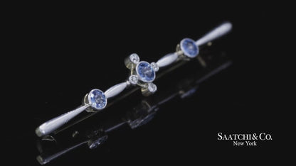 GIA 14K Yellow and White Gold Natural Sapphire Yogo Gulch and Diamond Brooch/Pin