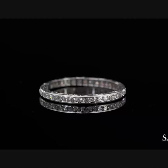Vintage Platinum 0.60 ct Natural Diamond HandMade Engraved Eternity Band Ring