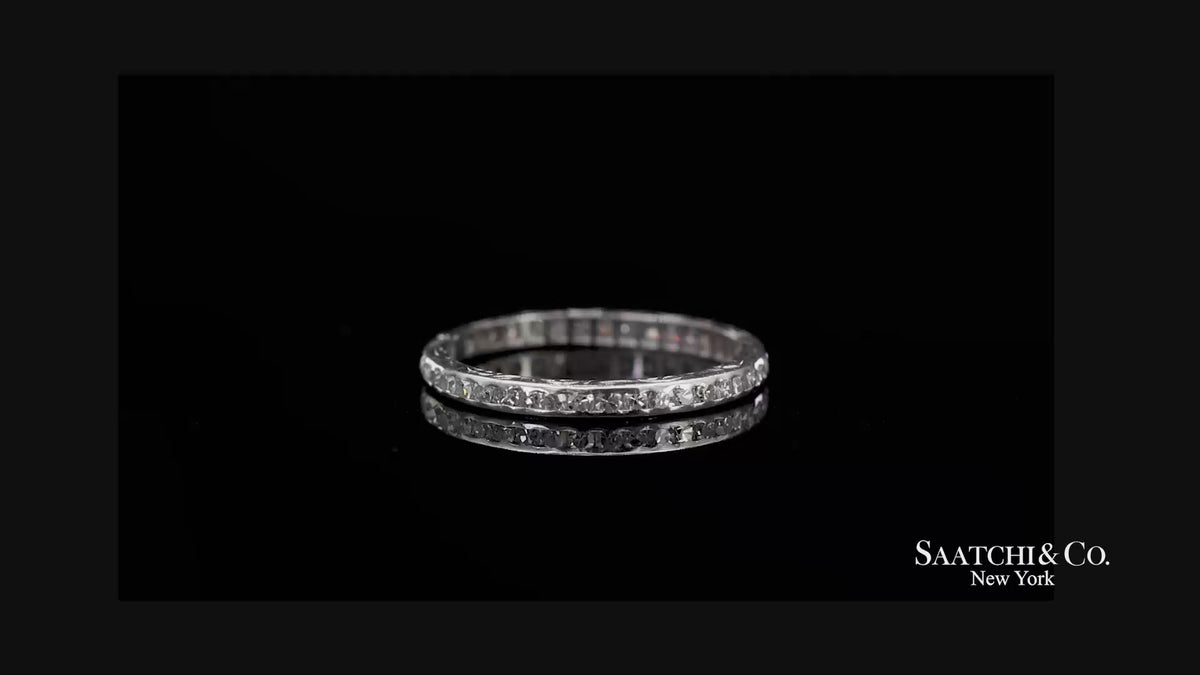 Vintage Platinum 0.60 ct Natural Diamond HandMade Engraved Eternity Band Ring