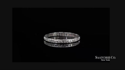 Vintage Platinum 0.60 ct Natural Diamond HandMade Engraved Eternity Band Ring