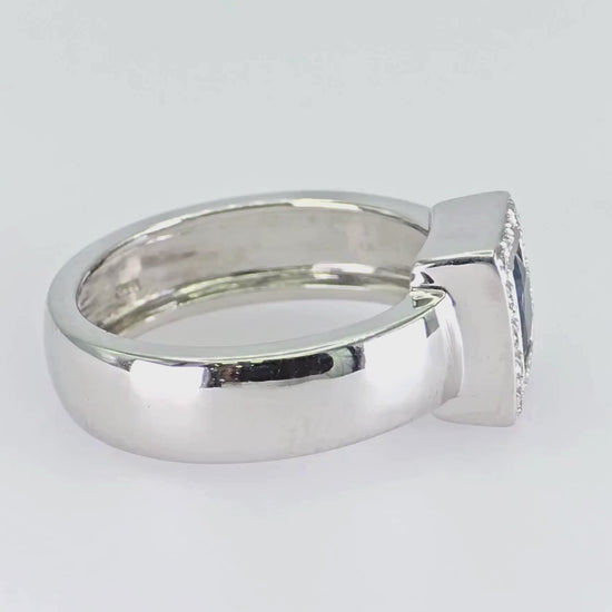 18k (750) White Gold Natural Oval Sapphire And Natural Diamond Ring
