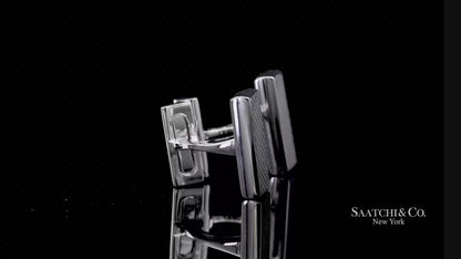 Asprey London 18K(750) Solid White Gold Classic Rectangular Crosshatch Cufflinks
