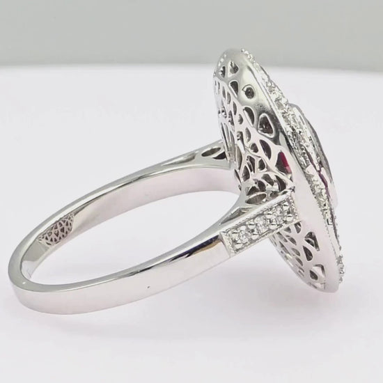 18K (750) White Gold Natural White VVS Diamond & Ruby Ring Size 7