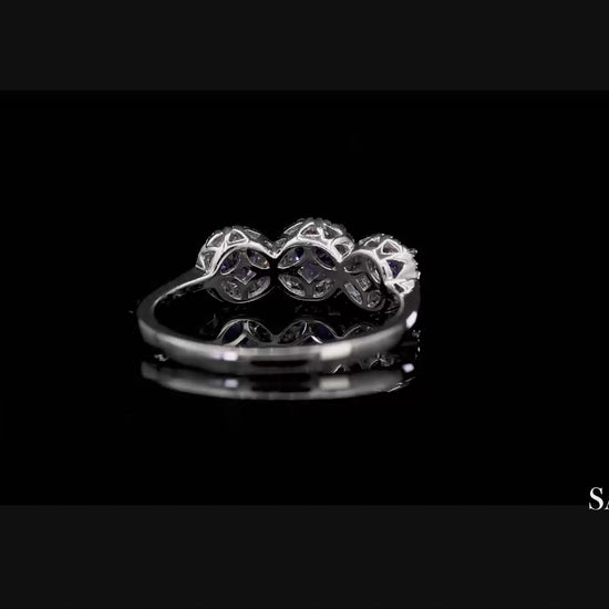 0.40 ct Natural Diamond and 0.80 ct Tanzanite 14K White Gold 3-Stone Ring