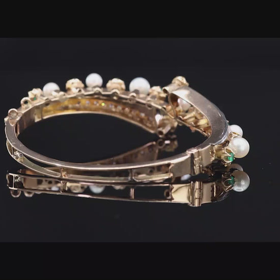 Old Vintage 14K (585) Yellow Gold Natural Diamond Bangle Bracelet