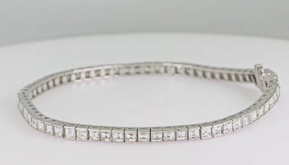 14K (585) White Gold Asscher Cut Bracelet - Natural White VVS-VS Diamond Tennis