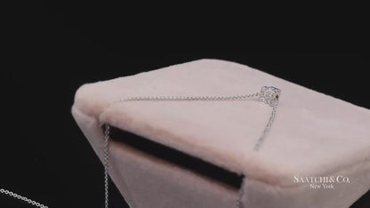18K(750) White Gold Natural Diamond Square Box Shape Pendant Necklace with Chain