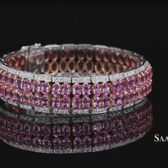 18k (750) White Gold Natural Pink Sapphire and Diamond Bangle Bracelet