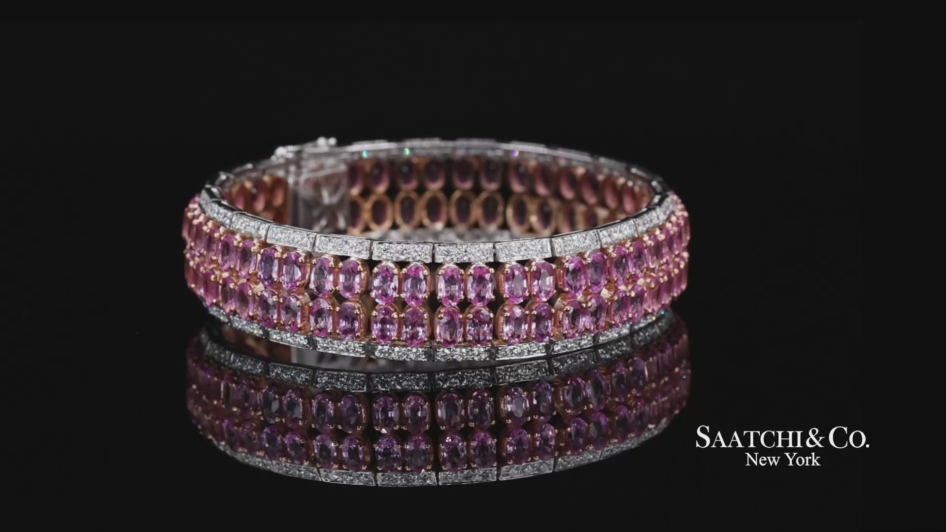 18k (750) White Gold Natural Pink Sapphire and Diamond Bangle Bracelet