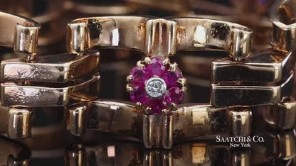 Vintage 0.15 Ct Natural Diamond and 1.20 Ct Ruby Bracelet in 14K Rose Gold