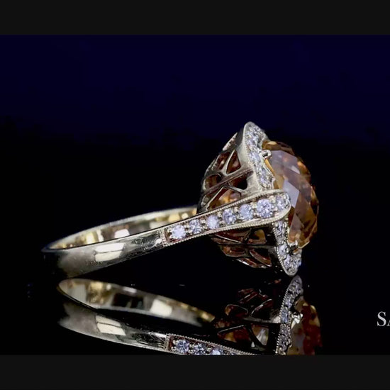 18K (750) Yellow Gold Citrine Natural Diamond Ring