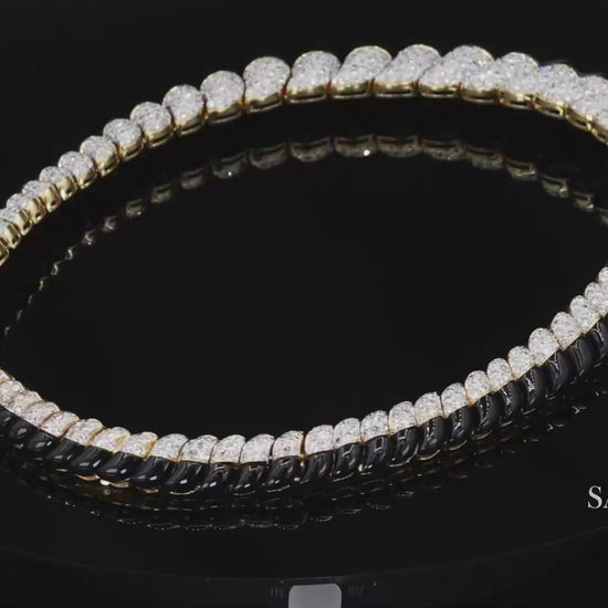 18K White & Yellow Gold Black Natural Onyx Necklace with Natural White Diamonds