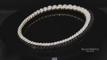 18K White & Yellow Gold Black Natural Onyx Necklace with Natural White Diamonds