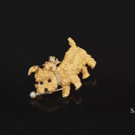 18K (750) Yellow Gold Vintage Golden Dog Brooch / Pin