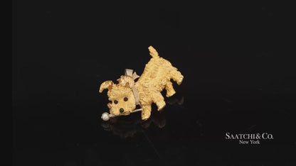 18K (750) Yellow Gold Vintage Golden Dog Brooch / Pin
