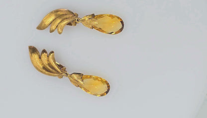 14k (585) Yellow Gold 8 Ct Natural Yellow Citrine Earrings
