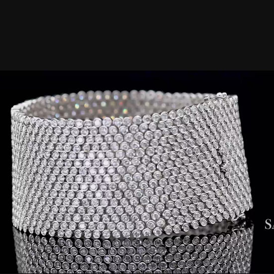 18K (750) White Gold Natural Diamond Wide Mesh Bracelet 15 Rows