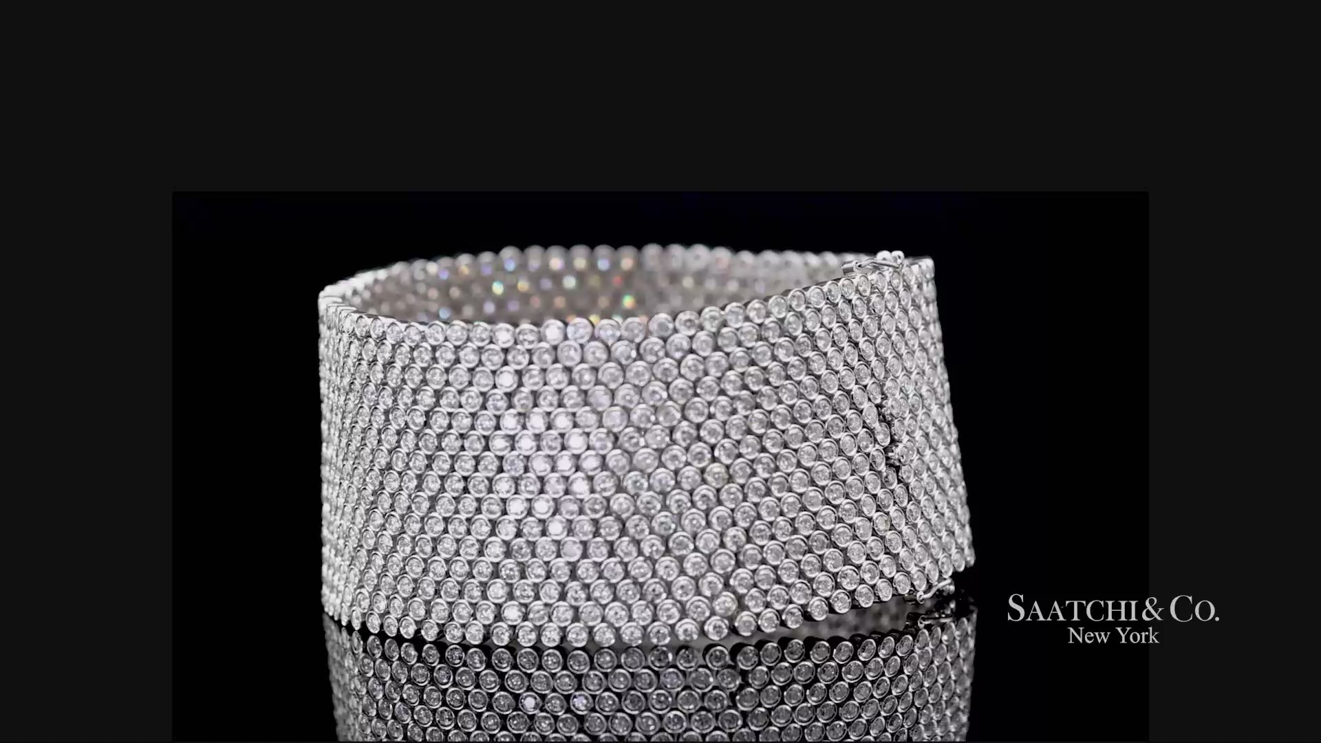 18K (750) White Gold Natural Diamond Wide Mesh Bracelet 15 Rows