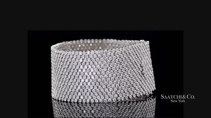 18K (750) White Gold Natural Diamond Wide Mesh Bracelet 15 Rows