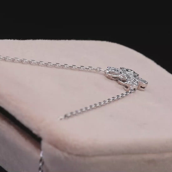 14K(585) White Gold Natural Diamond Butterfly Pendant Necklace with Chain