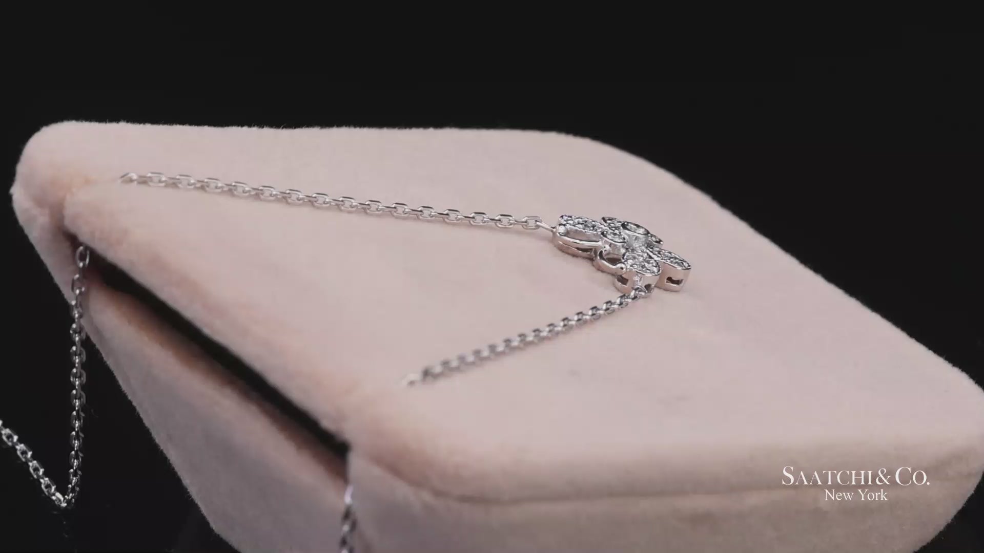 14K(585) White Gold Natural Diamond Butterfly Pendant Necklace with Chain