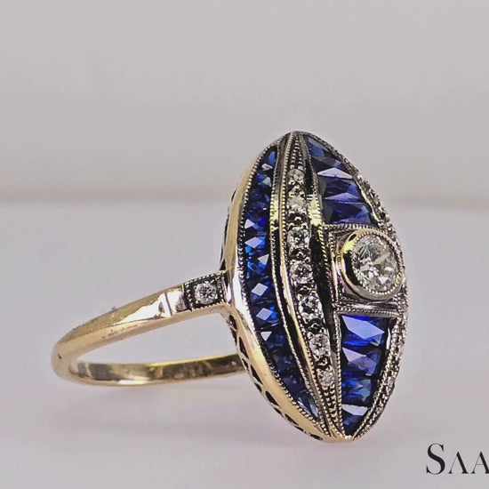 18K (750) White Gold - Natural VVS- VS Diamond and Sapphire; Top Quality Ring