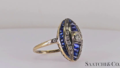 18K (750) White Gold - Natural VVS- VS Diamond and Sapphire; Top Quality Ring