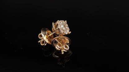14k (585) Yellow Gold Round Cut Natural Diamond Cluster Stud Earrings