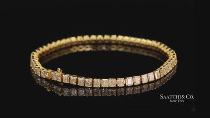 18K(750) Yellow Gold Natural Diamond Tennis Bracelet Size 8.5