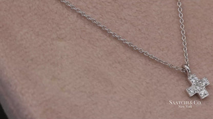 18K(750) White Gold Natural Diamond Cross Pendant Necklace with Chain