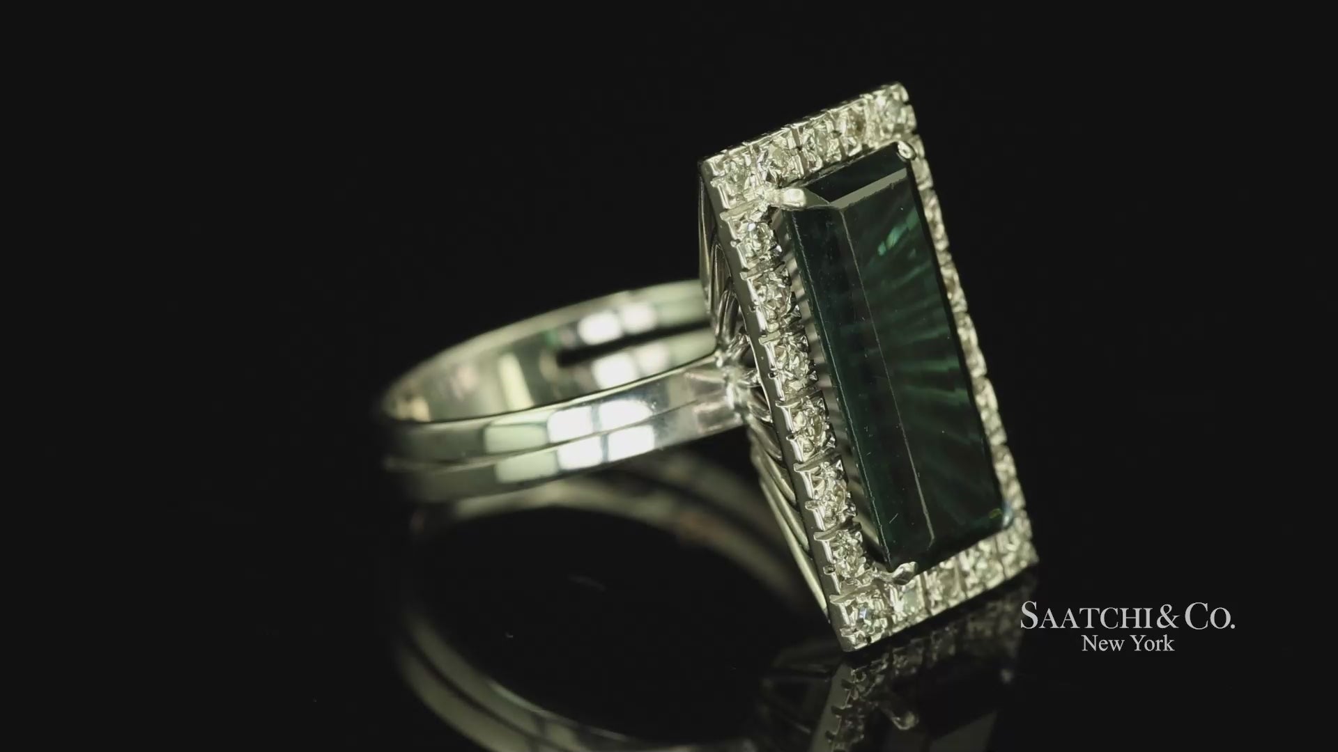Pt 900 Natural Green Tourmaline and Natural Diamond Ring
