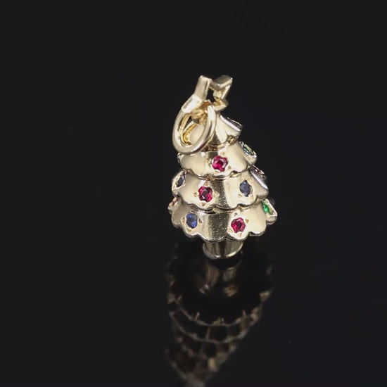 Tiffany & Co. 18K 750 Yellow Gold Rainbow Gemstone Christmas Tree Charm Pendant
