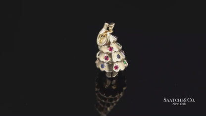 Tiffany & Co. 18K 750 Yellow Gold Rainbow Gemstone Christmas Tree Charm Pendant