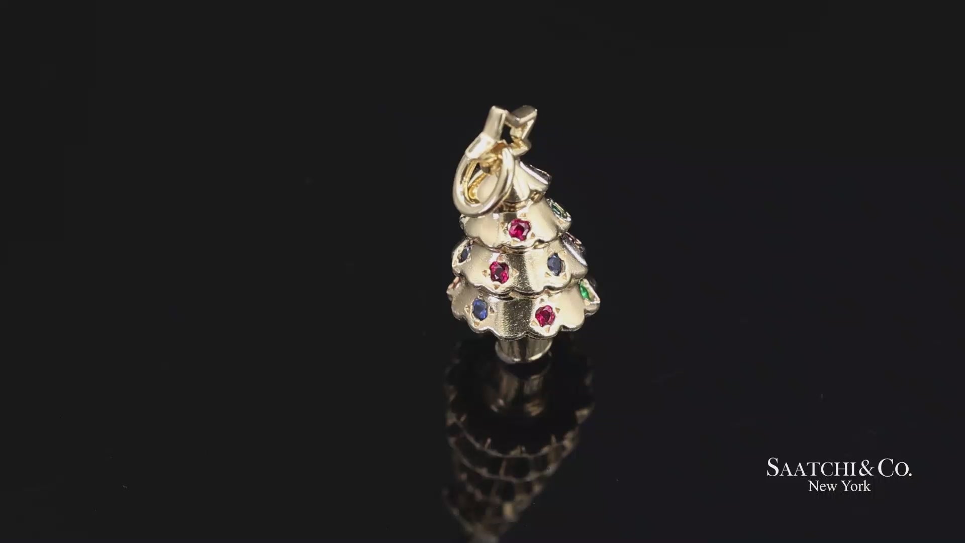 Tiffany & Co. 18K 750 Yellow Gold Rainbow Gemstone Christmas Tree Charm Pendant
