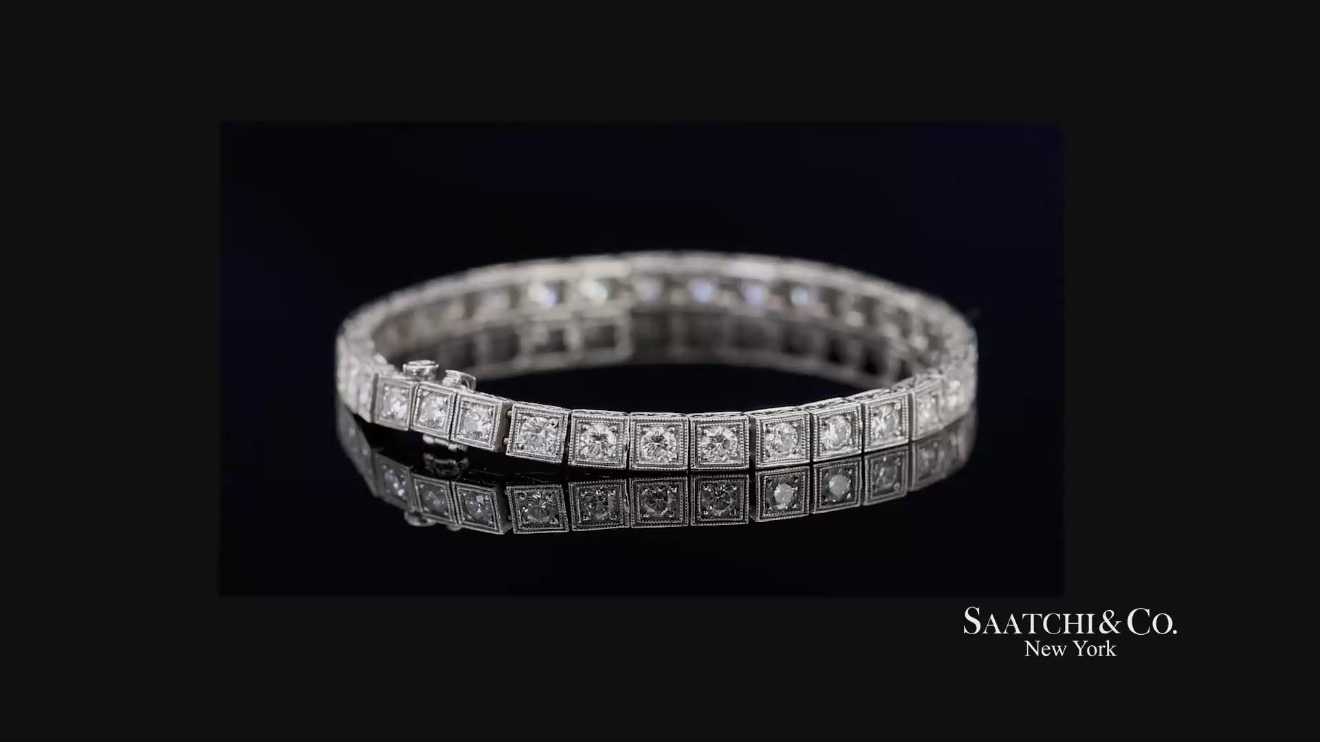 Vintage 18K 750 White Gold Natural Diamond Engraved & Milgrain Tennis Bracelet