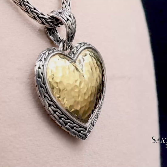 John Hardy 22K Yellow Gold and Sterling Silver Heart Pendant Necklace