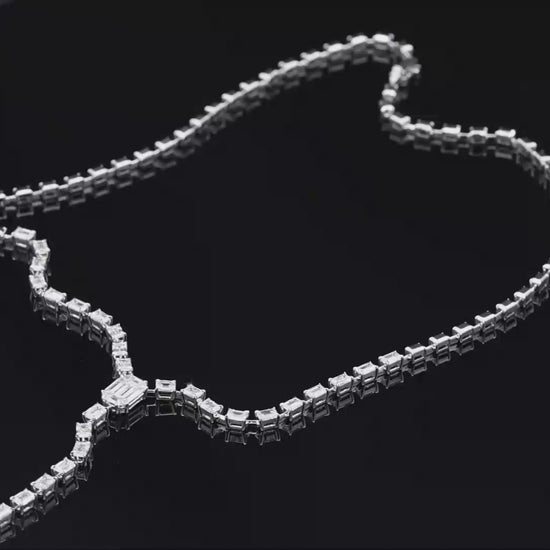 18K(750) White Gold Natural Diamond Pie Cut Necklace