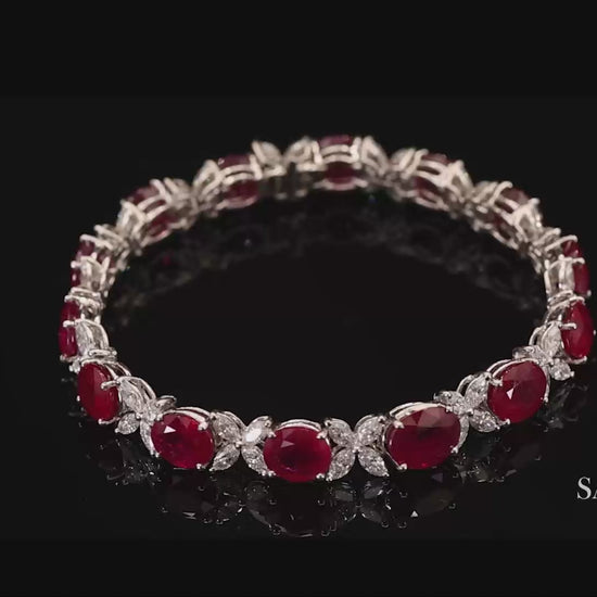 18K (750) White Gold Natural Burmese Ruby and Diamond Bracelet