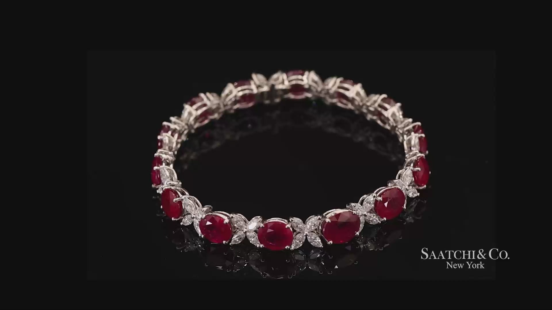 18K (750) White Gold Natural Burmese Ruby and Diamond Bracelet