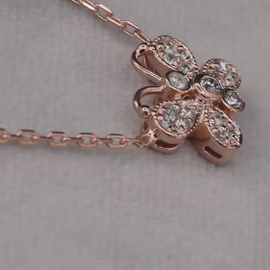 14K(585) Rose Gold Natural Diamond Butterfly Pendant Necklace with Chain